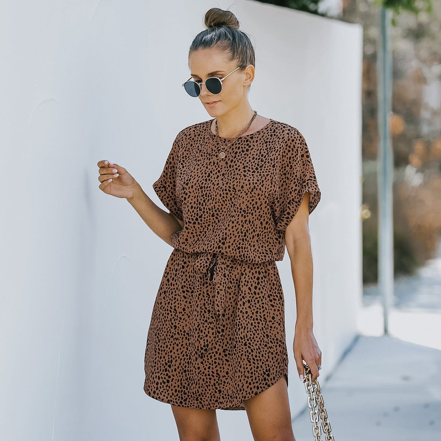 Cheetah Print Casual Shirt Dress