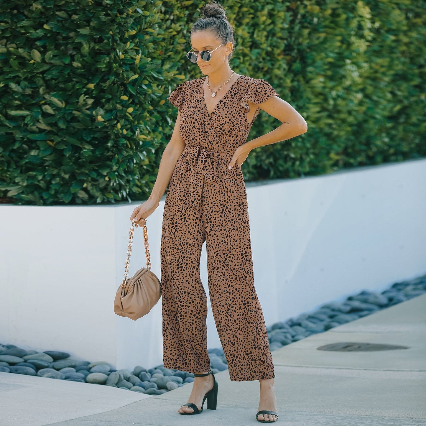 Ruffle Sleeve Cheetah Print Jumpsuit