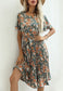 Round Neck Floral Pleated Dress