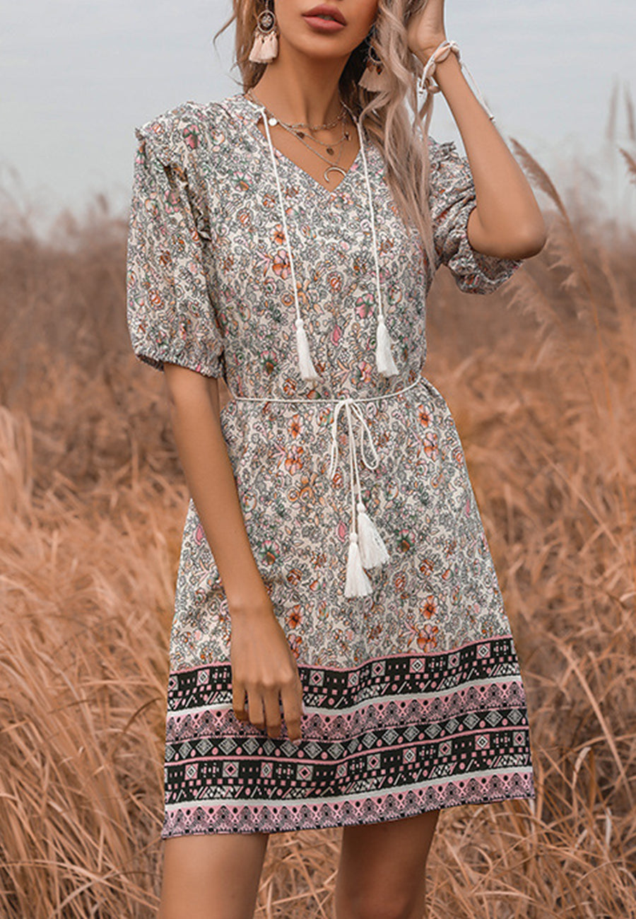 Tassel Tie Detail Boho Dress