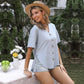 Contrast Button Side Slit Blouse