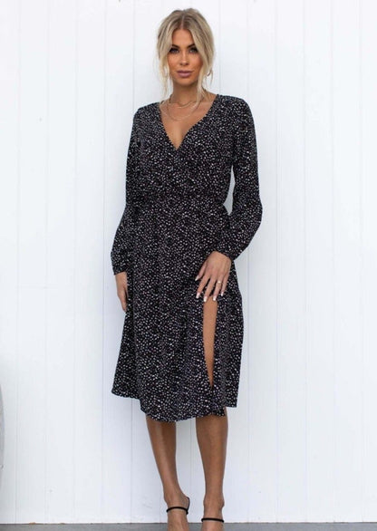 Spotted Print Front Slit Dress