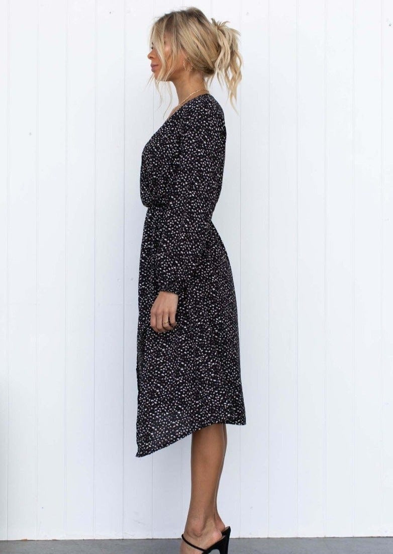 Spotted Print Front Slit Dress