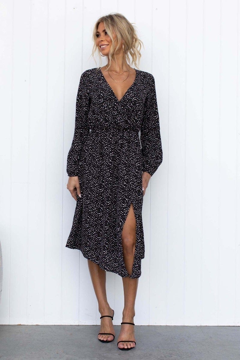 Spotted Print Front Slit Dress