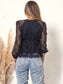 Plunge Neck Lace Detail Blouse