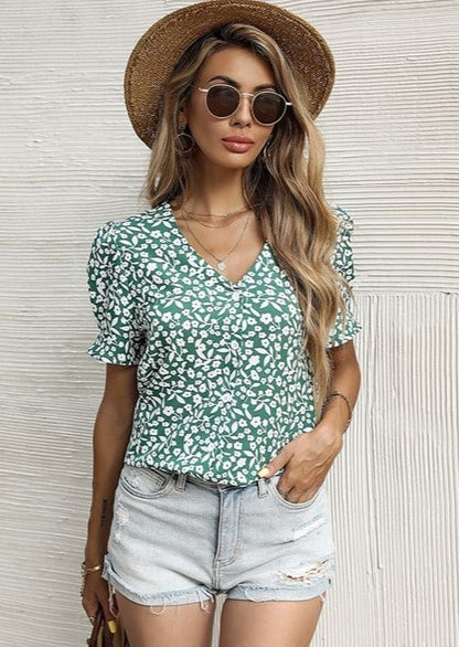 Floral Puff Sleeve Summer Blouse