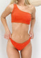 Ribbed One Shoulder High Waisted Bikini Set - Orange