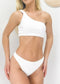 Ribbed One Shoulder High Waisted Bikini Set - White