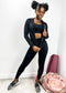 Three-Piece Hooded Zip Jacket, Sports Bra, and High-Rise Leggings Set