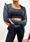 Three-Piece Hooded Zip Jacket, Sports Bra, and High-Rise Leggings Set