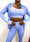 Three-Piece Hooded Zip Jacket, Sports Bra, and High-Rise Leggings Set