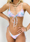 Adjustable Triangle Front Bow Thong Bikini Set - Lilac Tie Dye