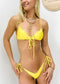 Adjustable Triangle Front Bow Thong Bikini Set - Mellow Yellow