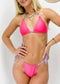 Micro Halter String Triangle Thong Bikini Set - Pink