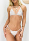 Micro Halter String Triangle Thong Bikini Set - White Pastel Floral