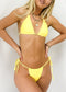 Micro Halter String Triangle Thong Bikini Set - Yellow