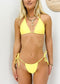 Micro Halter String Triangle Thong Bikini Set - Yellow