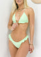 Halter String Triangle Ruffled Thong Bikini Set - Green
