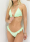 Halter String Triangle Ruffled Thong Bikini Set - Green