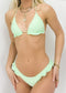 Halter String Triangle Ruffled Thong Bikini Set - Green