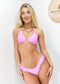Halter String Triangle Ruffled Thong Bikini Set - Pink