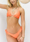 Halter String Triangle Ruffled Thong Bikini Set - Orange