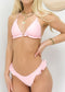 Halter String Triangle Ruffled Thong Bikini Set - Light Pink