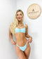 Ruched Square Neck Bandeau Brazilian Thong Bikini Set - Light Blue