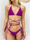 Halter Triangle String Wrap Tie Bikini Set - Purple