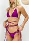 Halter Triangle String Wrap Tie Bikini Set - Purple