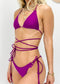 Halter Triangle String Wrap Tie Bikini Set - Purple