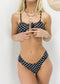 Cut Out Tying High Waisted Cheeky Bikini Set - Black Polka Dots