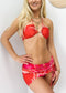 String Scoop Halter High Rise Bikini Set & Skirt - Hot Pink Abstract