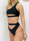 One Shoulder Cut Out High Rise Bikini Set - Black