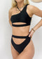 One Shoulder Cut Out High Rise Bikini Set - Black