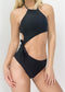 Halter High Rise Asymmetrical Tankini Set - Black
