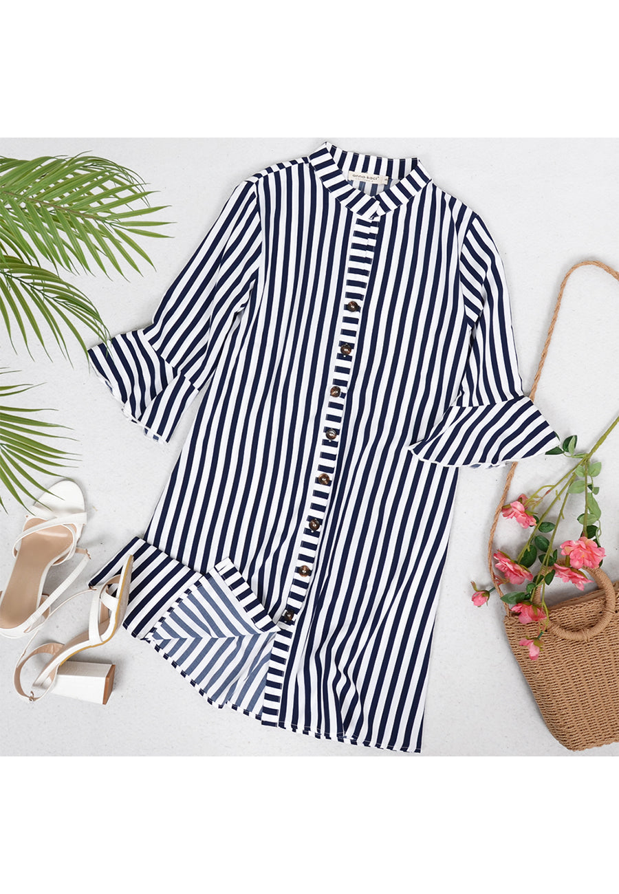 Striped Button Down Polo Dress