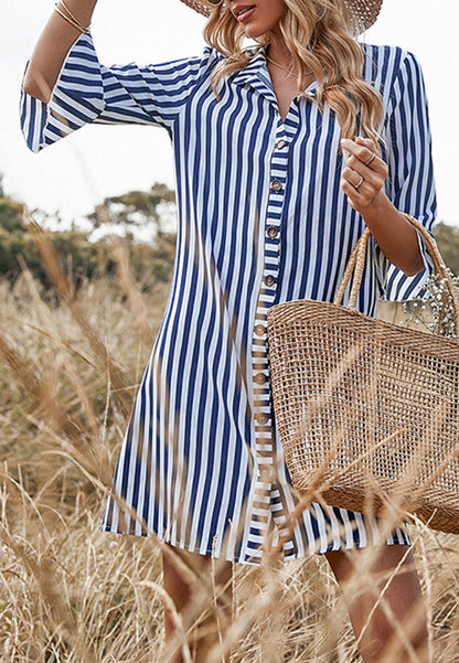 Striped Button Down Polo Dress