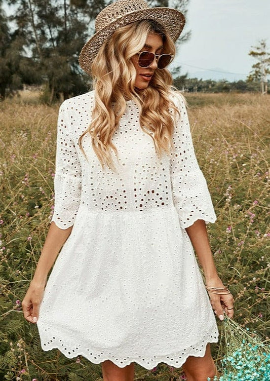 Eyelet Trumpet Sleeve Dress