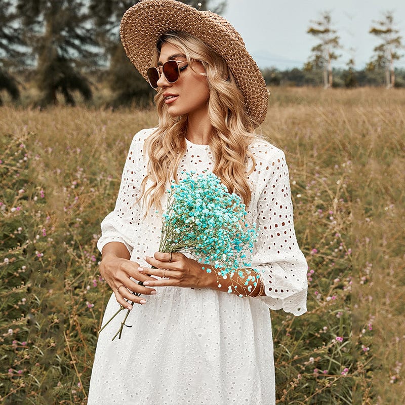 Eyelet Trumpet Sleeve Dress