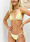 Mini Halter Triangle String O Ring Graphic Bikini Set - Yellow Dark Purple