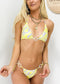 Mini Halter Triangle String O Ring Graphic Bikini Set - Yellow Dark Purple