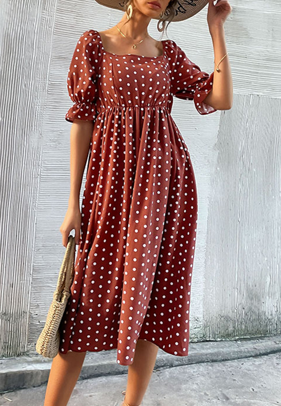 Polka Dot Puff Sleeve Dress