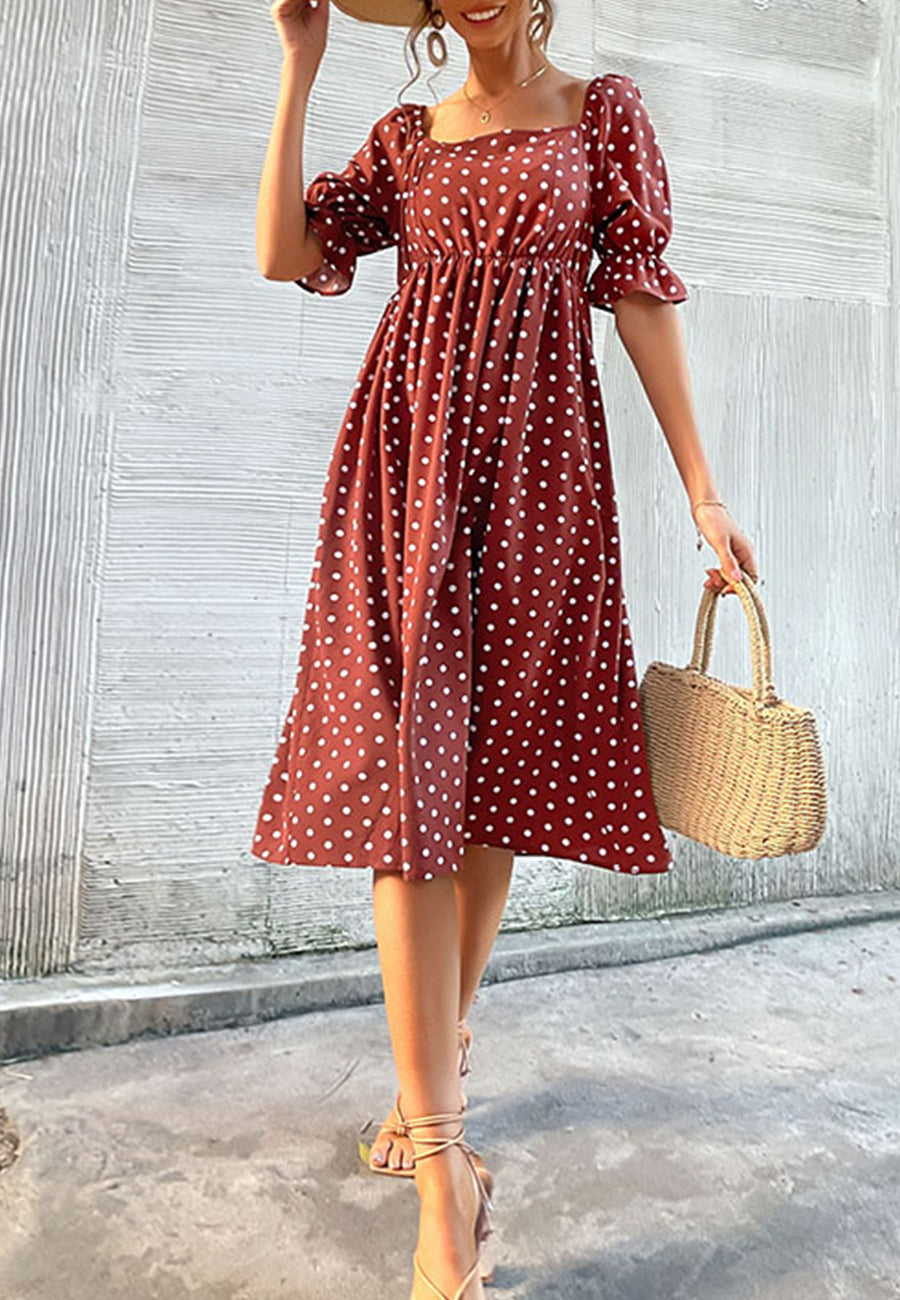 Polka Dot Puff Sleeve Dress