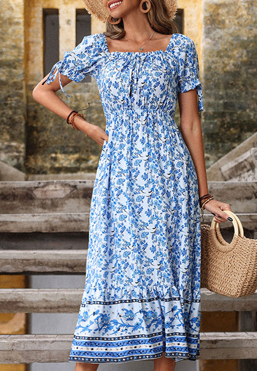 Puff Sleeve Boho Print Dress