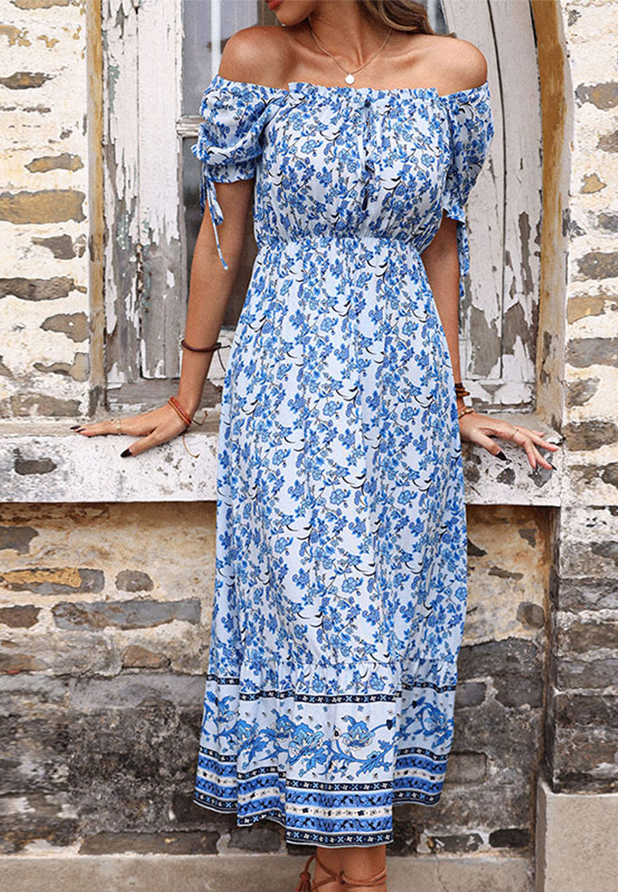 Puff Sleeve Boho Print Dress