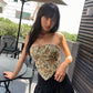 Novelty Floral Jacquard Strapless Asymmetrical Top