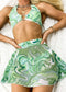 Halter O Ring Three-Piece Bikini Set & Skirt - Green