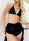 Halter Triangle String Bikini & Sheer Cover-Up Romper Three-Piece Set - Black