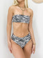 Printed Strapless Bandeau High Rise Bikini Set - Black